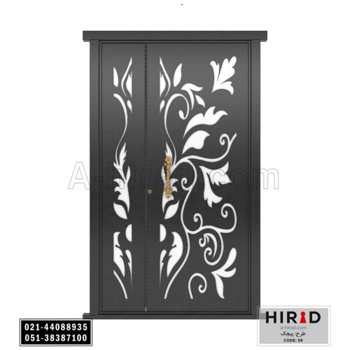 درب فلزی لیزری یک و نیم لنگه هیراد طرح پیچک کد 1559 عرض 153 ارتفاع 223 